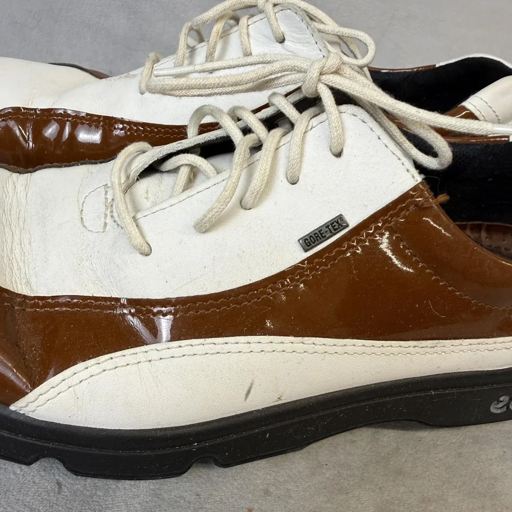 Ecco‎ Gore-Tex Golf Shoes Size 39 White Brown Leather Waterproof Spiked